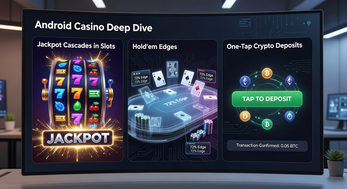 Dynamisches Android-Casino-Interface mit kaskadierenden Slot-Symbolen und leuchtendem Jackpot-Anzeiger