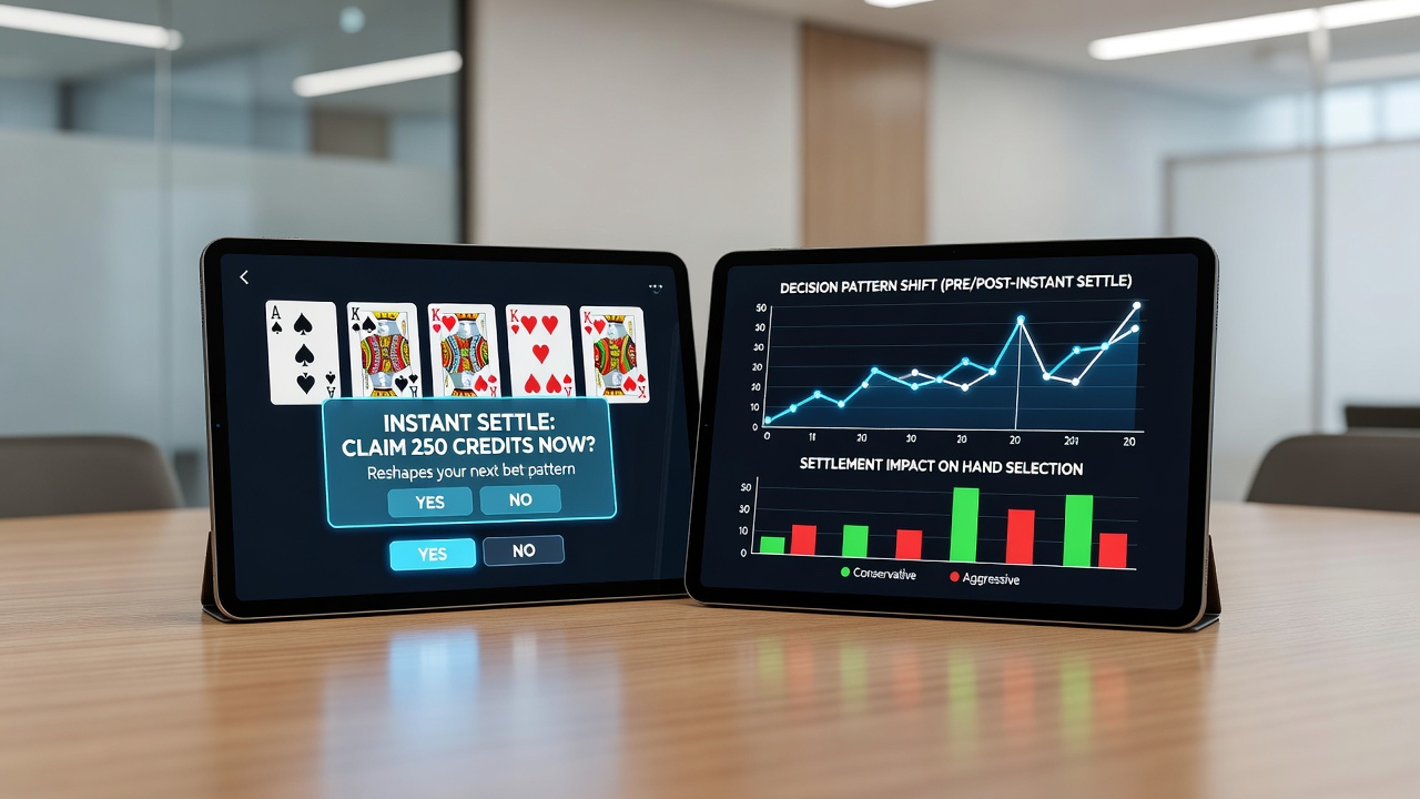 Detailansicht einer Video-Poker-Hand auf einem Smartphone mit Settlement-Bestätigung