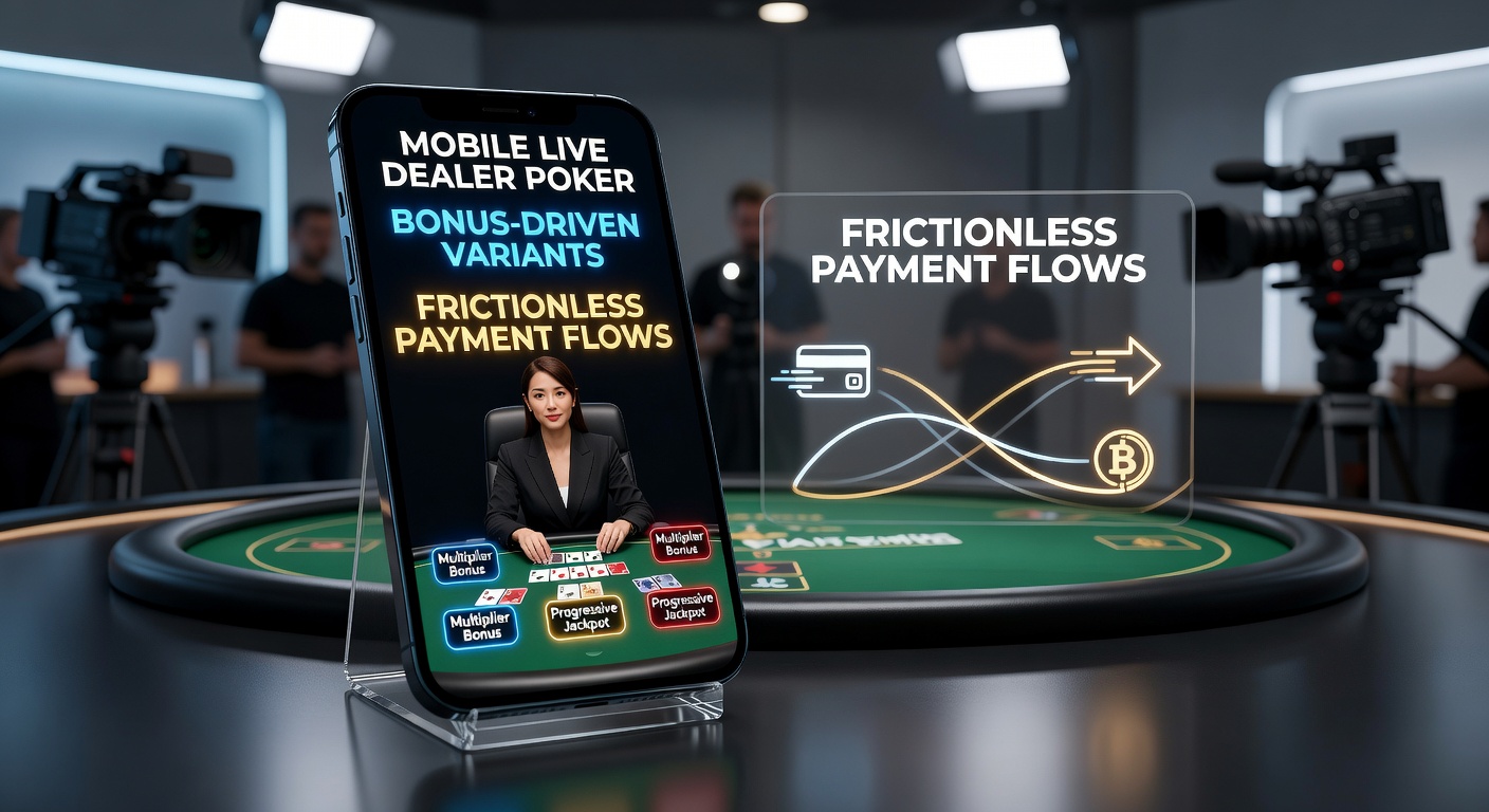 Live-Poker-Tisch auf Tablet mit fließenden Zahlungssymbolen und Bonus-Pop-ups, die die Integration von Features illustrieren
