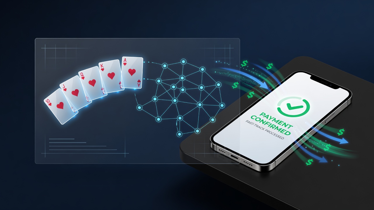 Mobile Schnittstelle mit Pokerhand-Analyse und Zahlungsbestätigung